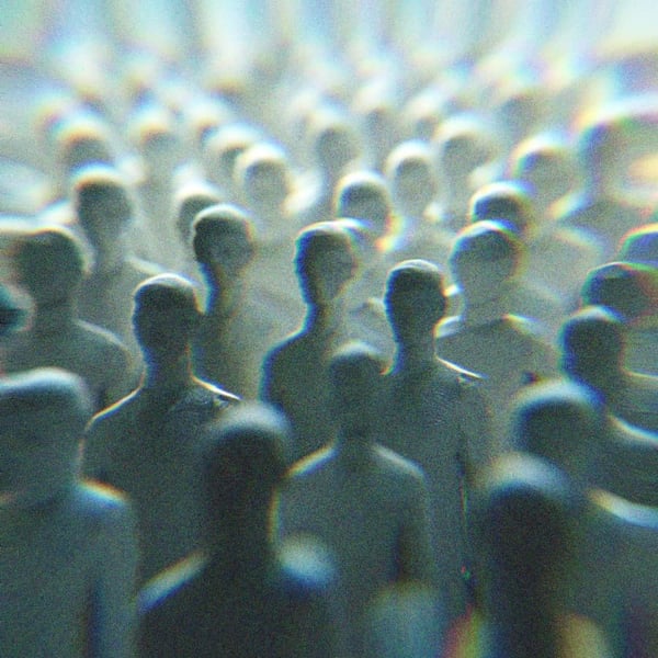 An AI generated image of abstract human figures lined up.