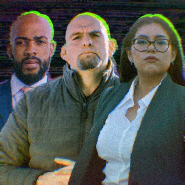 Composite photo of political figures; from left to right- Mandela Barnes, John Fetterman and, Jessica Cisneros.