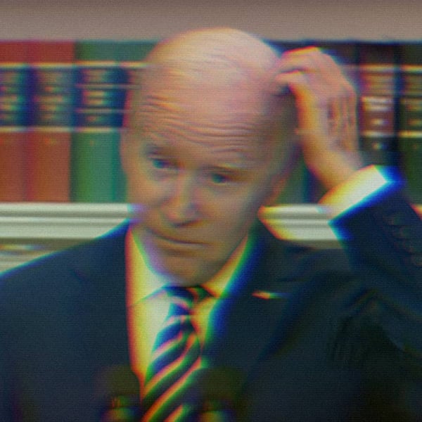 Screencap from Joe Biden's press conference announcing student loan forgiveness. Biden is scratching his head