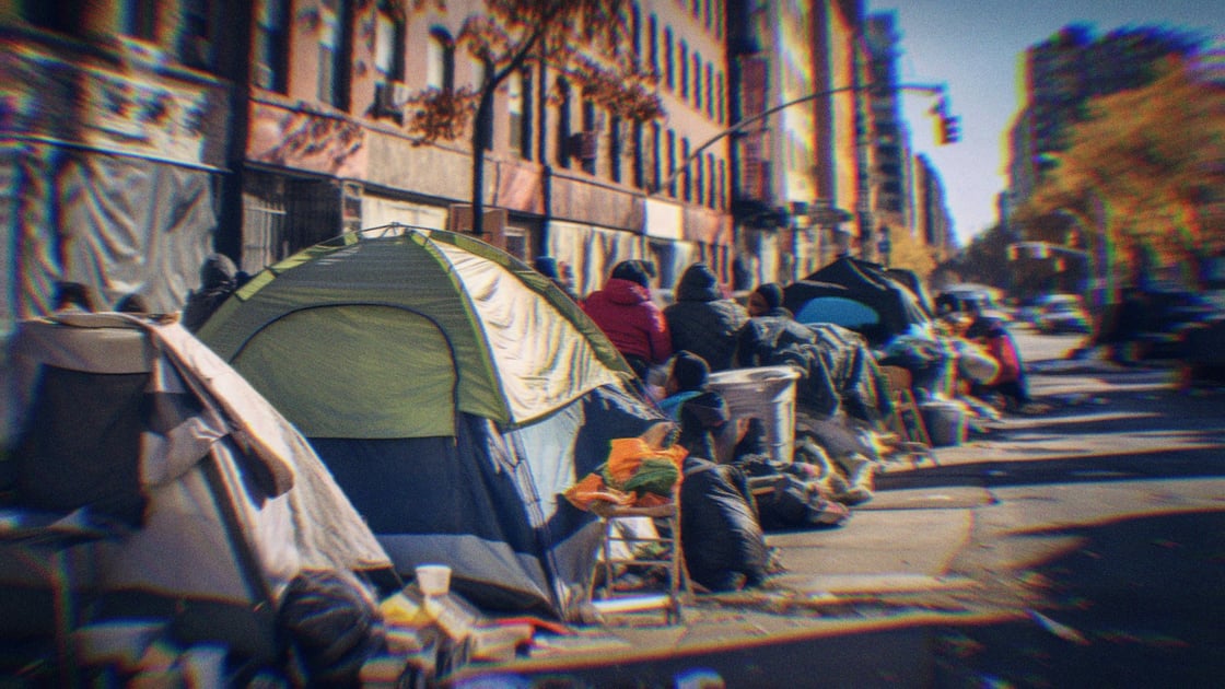 A migrant tent camp in the city