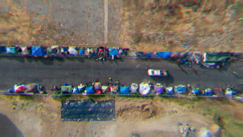 An aerial view of a homeless encampment.