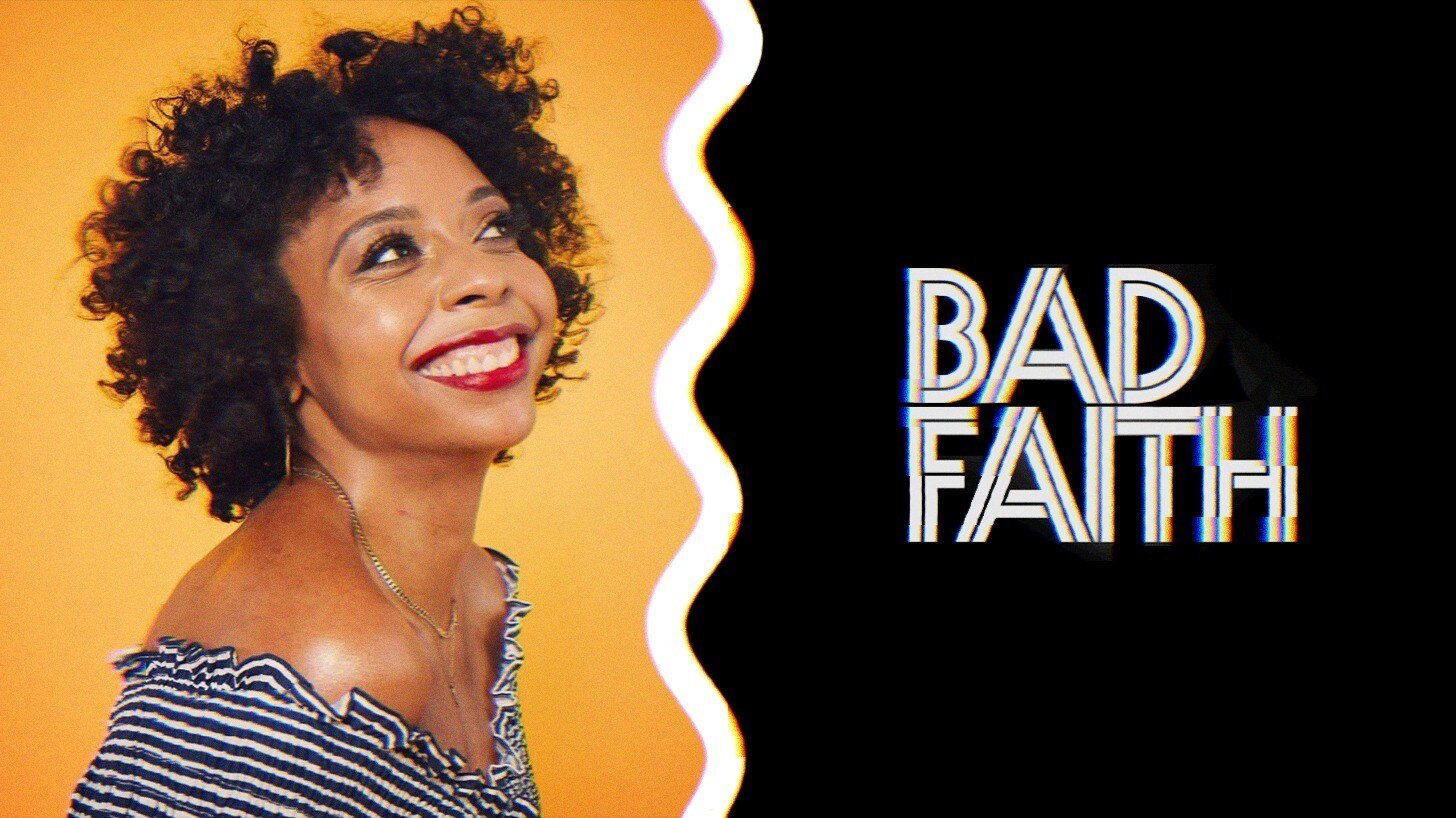 A photo of Briahna Joy Gray alongside the logo for her Bad Faith podcast.